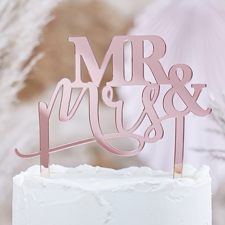 Ozdoba na Tortu - Mr & Mrs - Akryl - Ružová